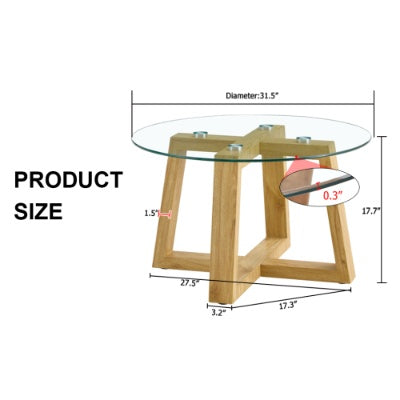 Modern Practical Circular Coffee Tables Made Of Transparent Tempered Glass Tabletop And Wood Colored MDF Material. Suitable For Living Rooms And Bedrooms