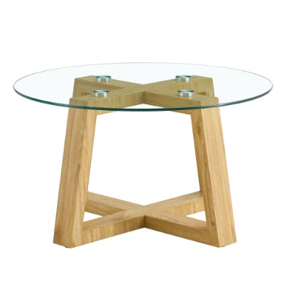 Modern Practical Circular Coffee Tables Made Of Transparent Tempered Glass Tabletop And Wood Colored MDF Material. Suitable For Living Rooms And Bedrooms