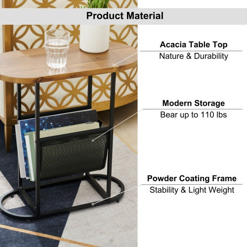 Acacia Oval Small Side Tables Living Room Small Space With Organizer Storage Space