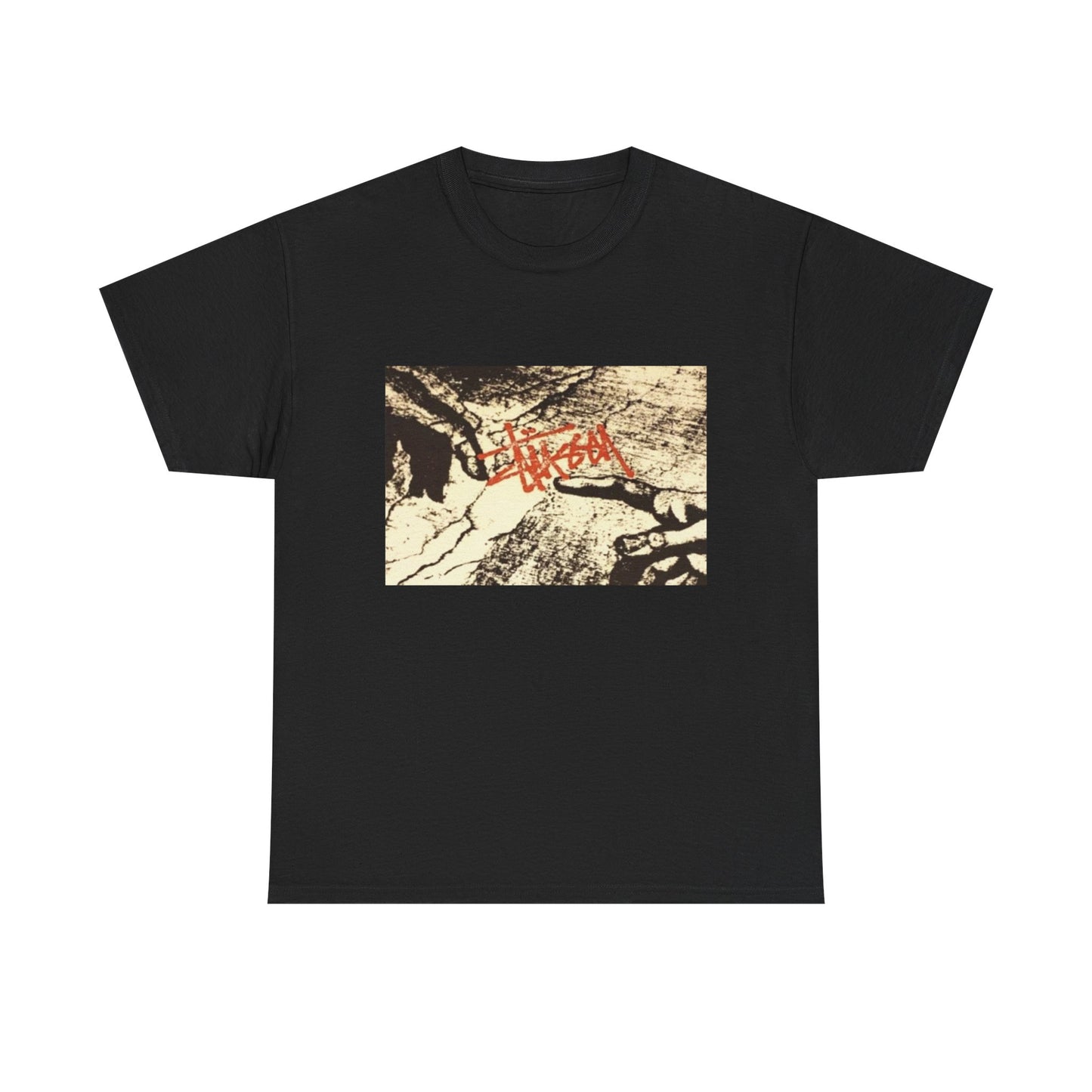 STUSSY Pigment Dyed "FINGERS" Black & White Menswear Vintage Blank Unisex Heavy Cotton Tee T shirt