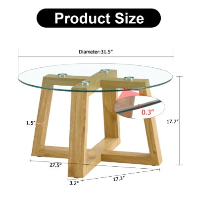 Modern Practical Circular Coffee Tables Made Of Transparent Tempered Glass Tabletop And Wood Colored MDF Material. Suitable For Living Rooms And Bedrooms